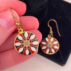 Vintage 70's HOFFMAN Pennsylvania Dutch Hex Sign Geometric Deco Enamel Earrings